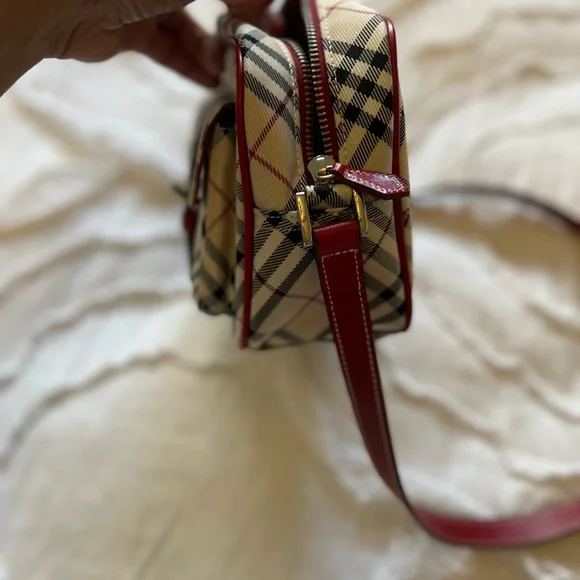 BURBERRY Plaid Crossbody Bag with Red Trim - Picture 2 of 4